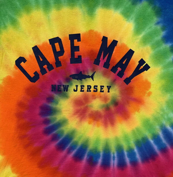 Cape May, New Jersey on a swirled rainbow tye-dye pattern